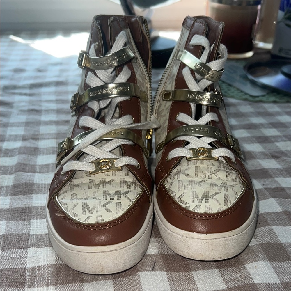 Michael Kors Brown and Gold High-Top Sneakers